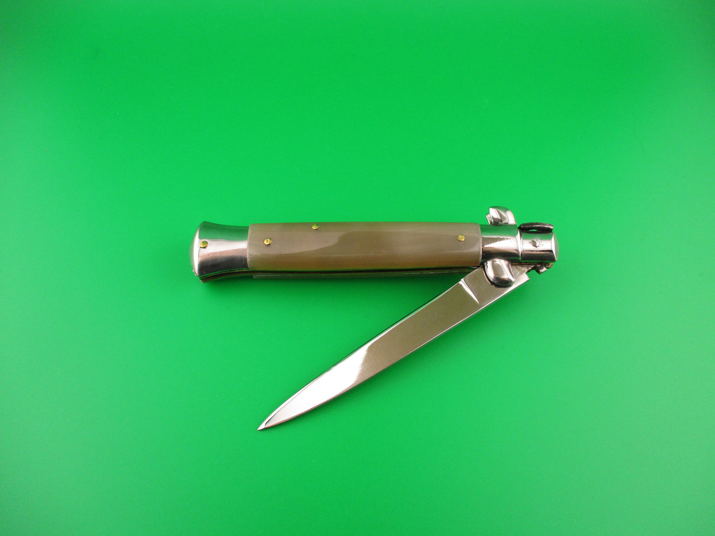 INOX (in a diamond) 23cm Italian Stiletto Honey & Cream horn automatic knife