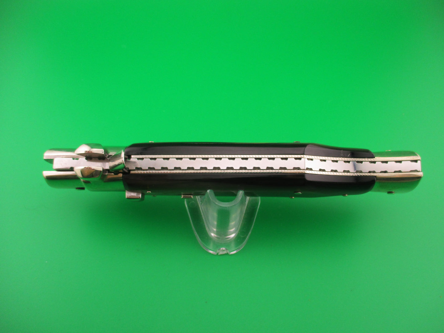 AGA CAMPOLIN 29cm Italian BLACK WIDOW Fulcrum Wasp Square button Green horn automatic knife