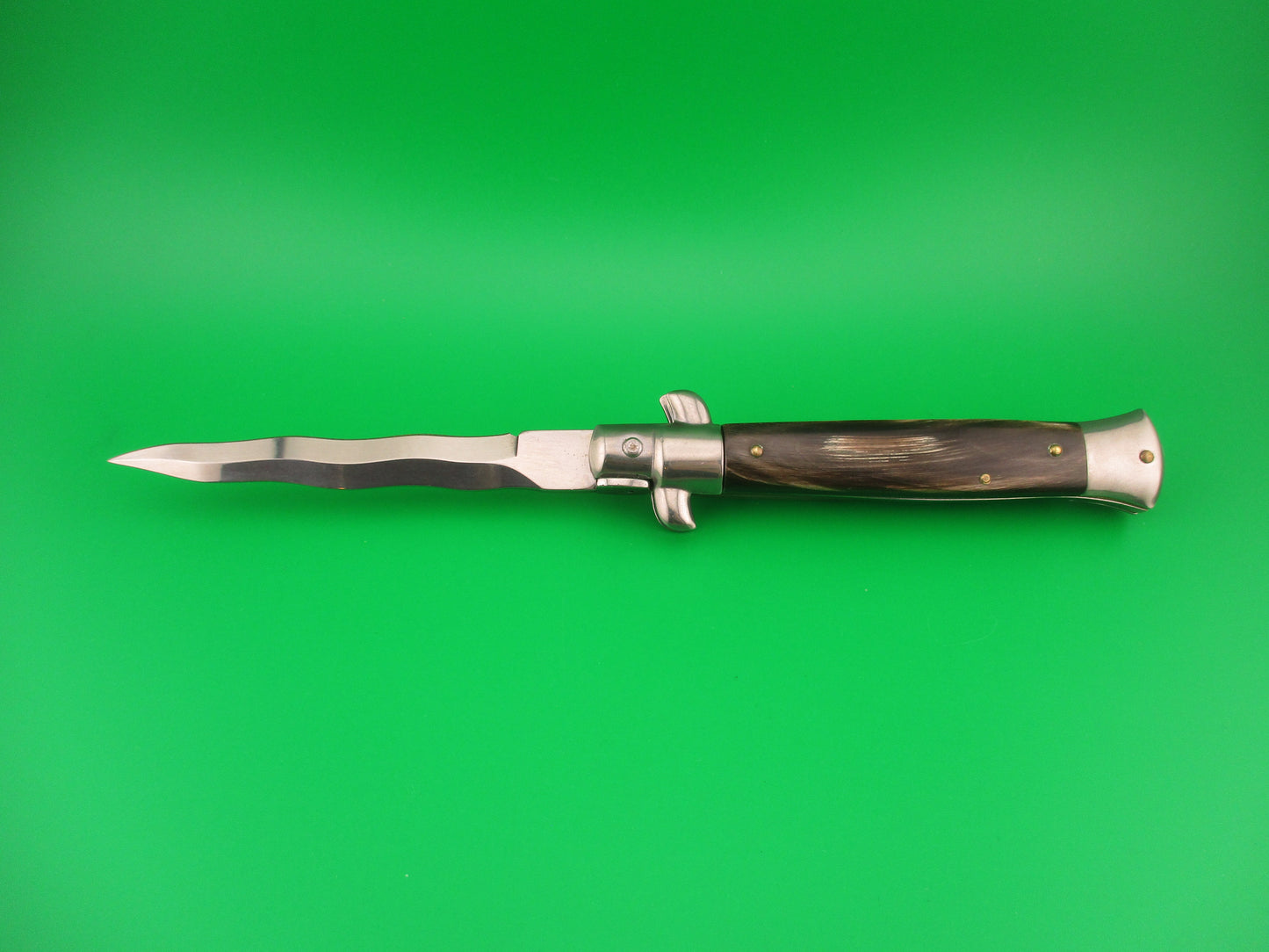 FRANK B 23cm Italian Kris Stiletto horn swivel bolster automatic knife