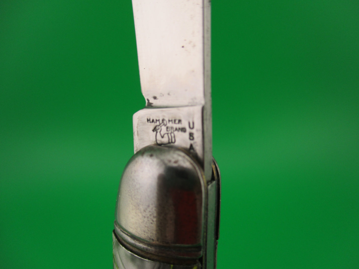 Hammer Brand Imperial Serpentine Jack Silver pearl Yellow streaks switchblade knife