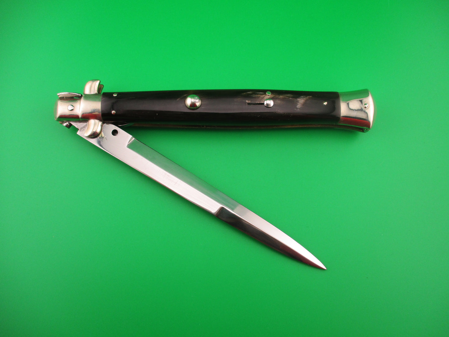 AGA CAMPOLIN 33cm Picklock Stiletto Black w Brown streaks horn NOS automatic knife