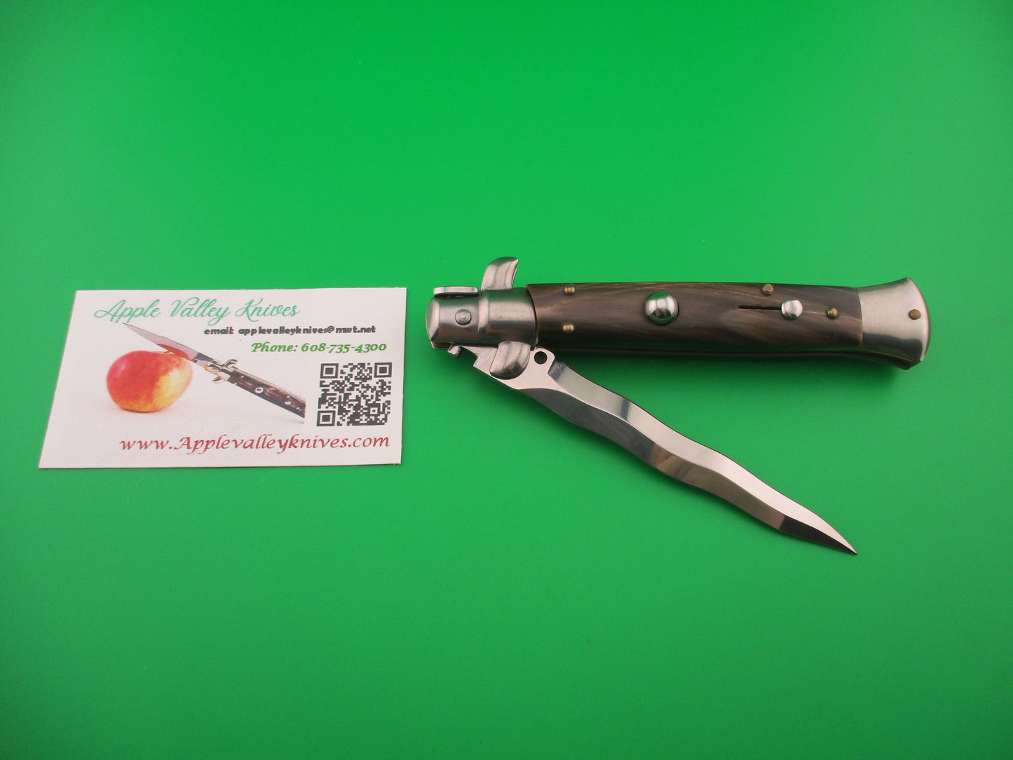 FRANK B 23cm Italian Kris Stiletto horn swivel bolster automatic knife