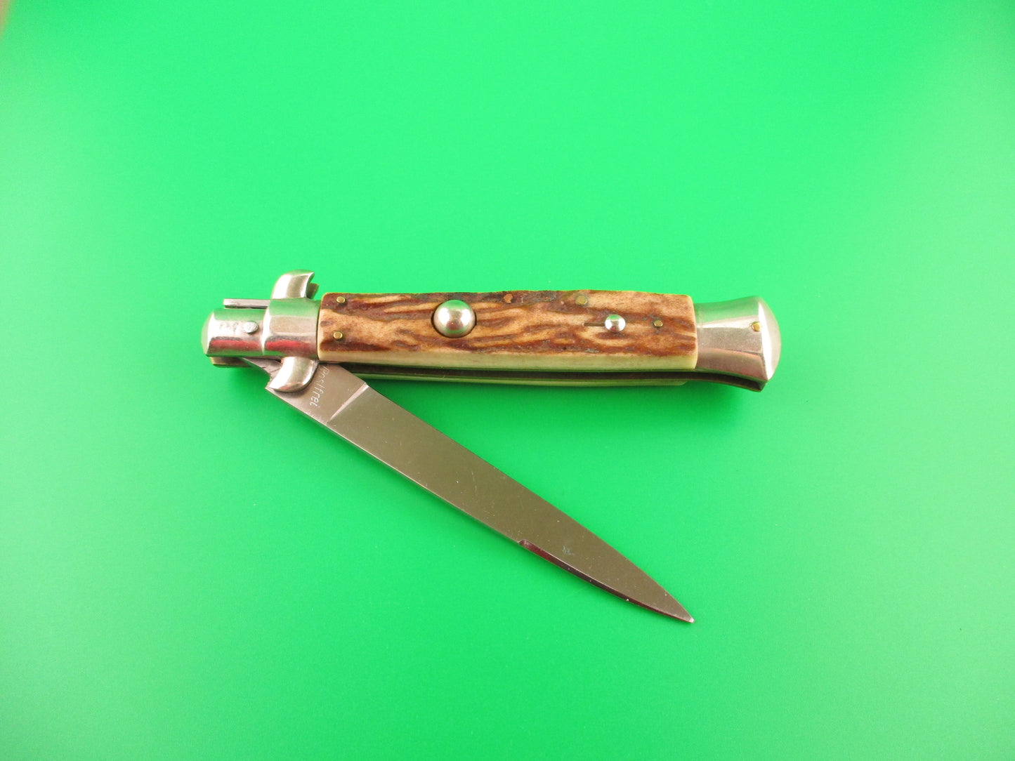 Rostfrei (slant) 22cm Italian BOBC Stag Stiletto swedge blade vintage automatic knife