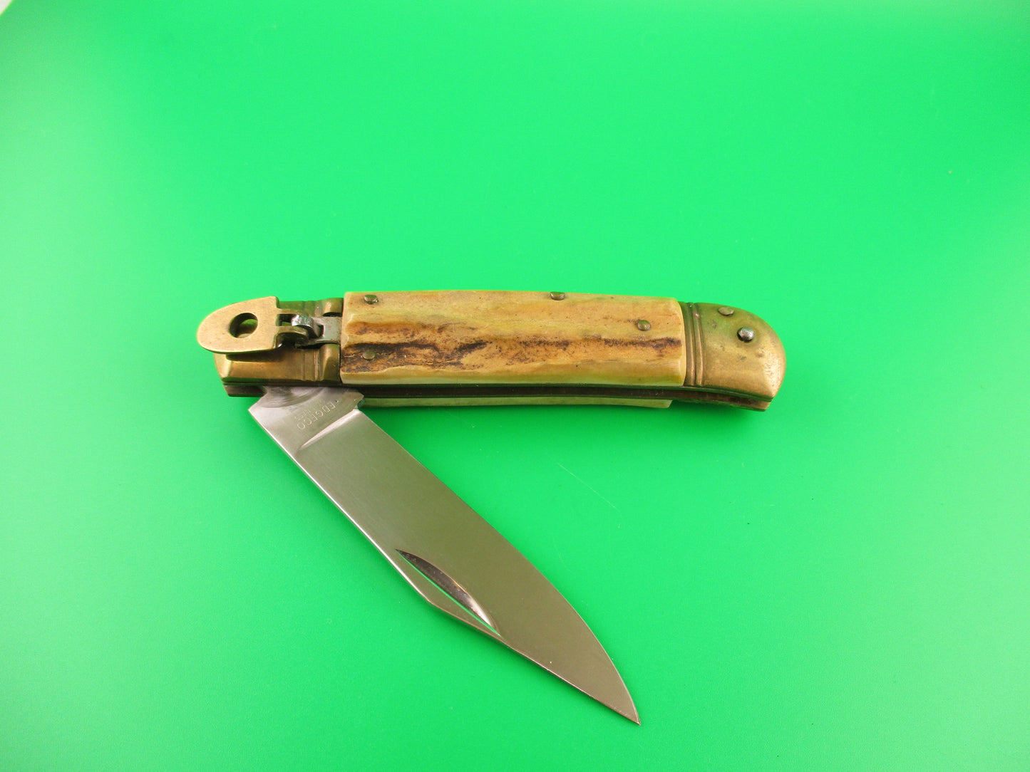 EDGECO STAINLESS 20cm Italian Lever Stag Vintage automatic knife