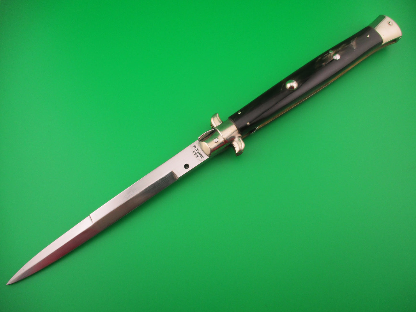 AGA CAMPOLIN 33cm Picklock Stiletto Black w Brown streaks horn NOS automatic knife