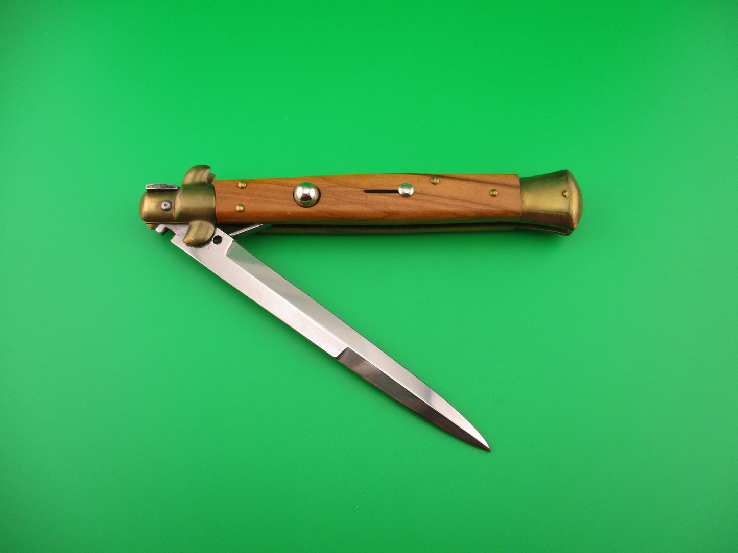 AB STILETTO ITALY 28cm Italian Swivel bolster Bayonet Wood & Brass automatic knife