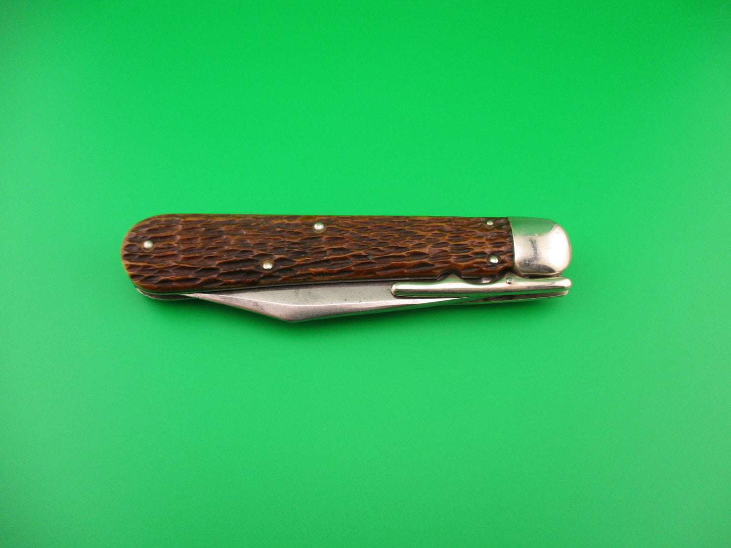 Schrade Cut Co Hunters Pride # G1543 3/4 bone ETCHED Folding guard switchblade knife