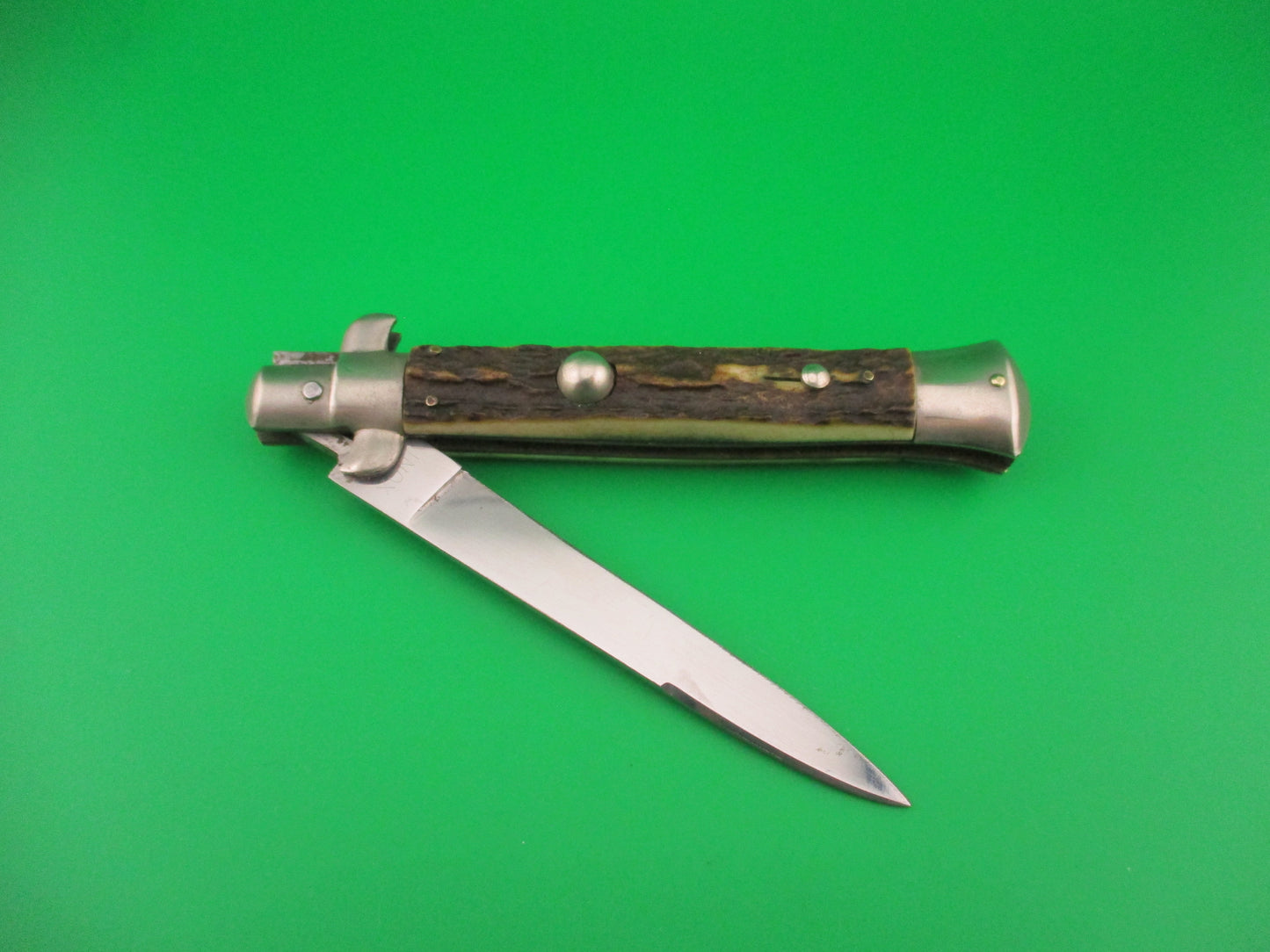 INOX PATENT 22cm Italian BoBc Stiletto Stag 1960s vintage automatic knife