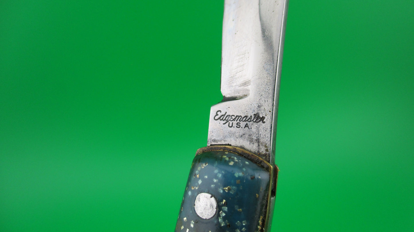 z Edgemaster Fishtail Blue Sparkle vintage switchblade knife