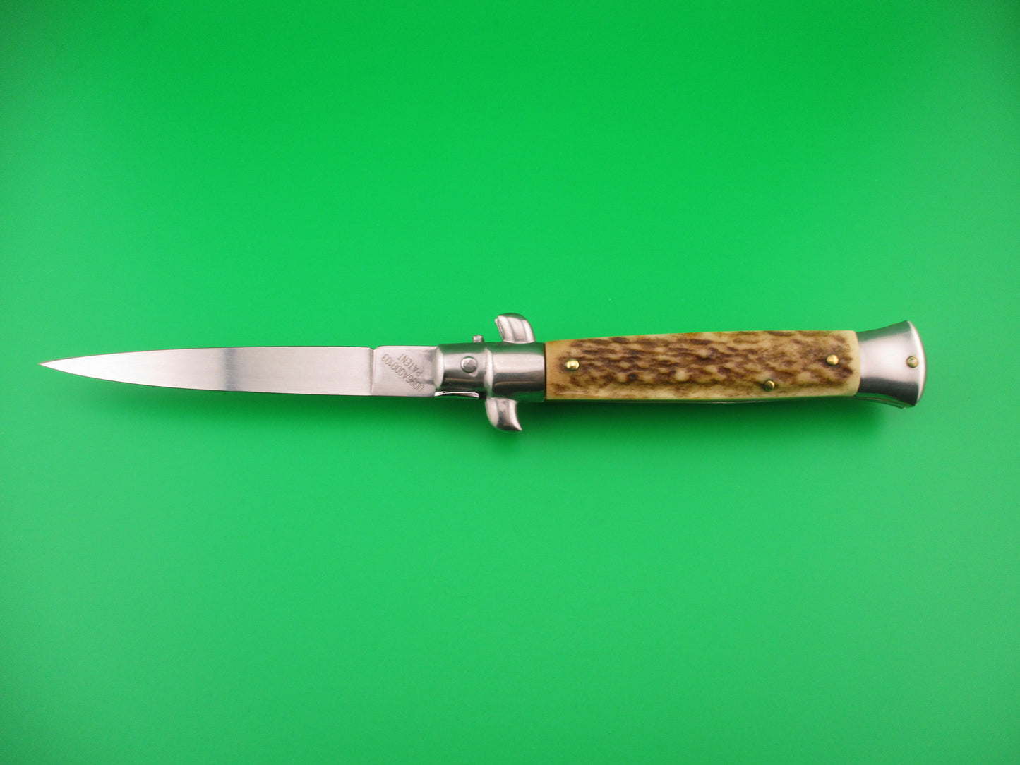 STAINLESS (slant) UD96A000103 PATENT 23cm Italian Stiletto bolster release switchblade