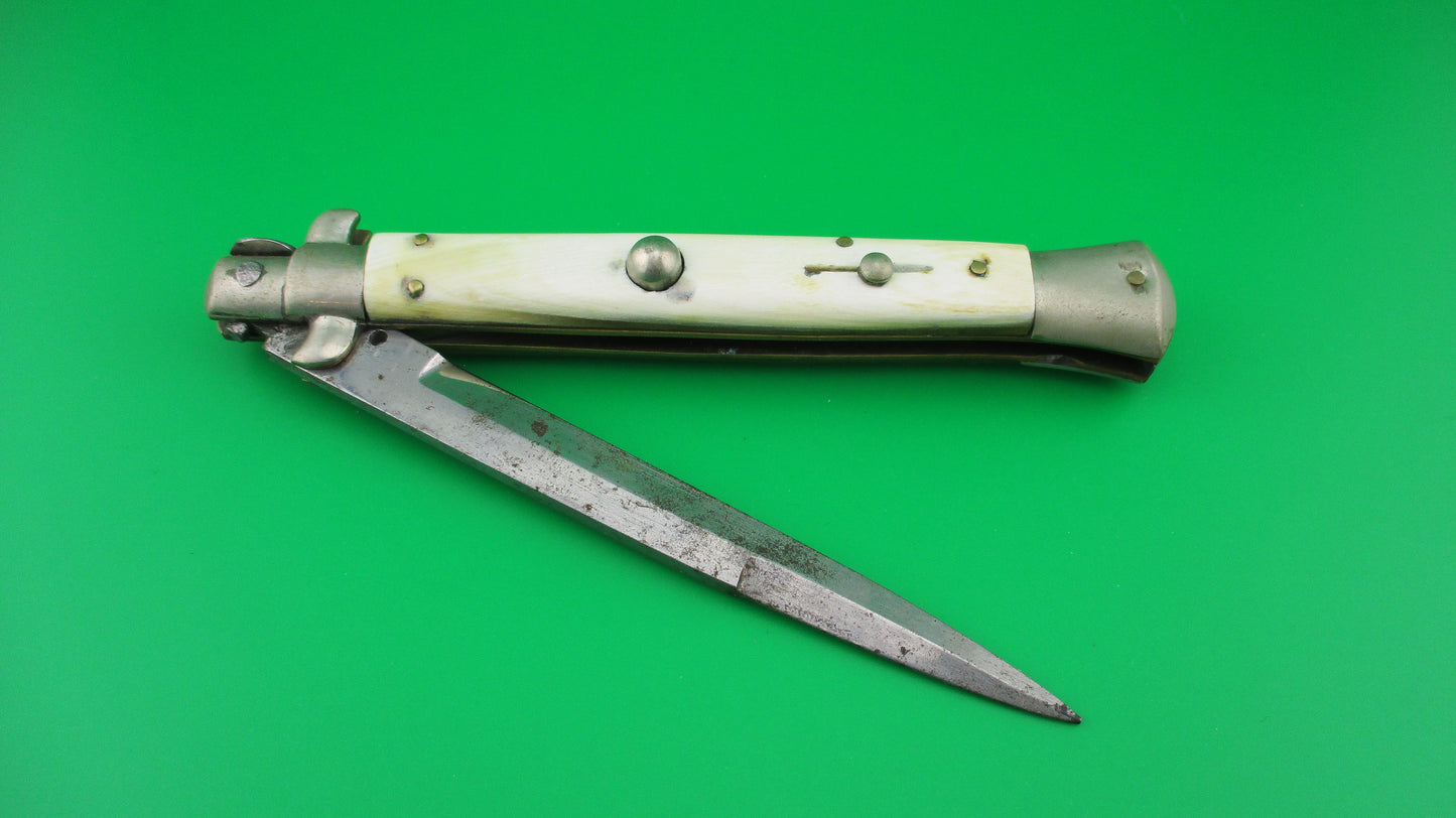 Latama ITALY 28cm Italian Stiletto Picklock 1950s vintage automatic knife White horn
