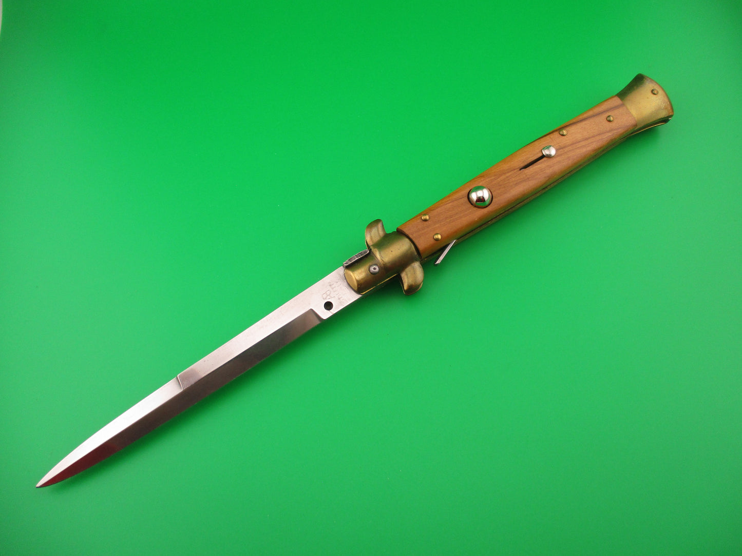 AB STILETTO ITALY 28cm Italian Swivel bolster Bayonet Wood & Brass automatic knife