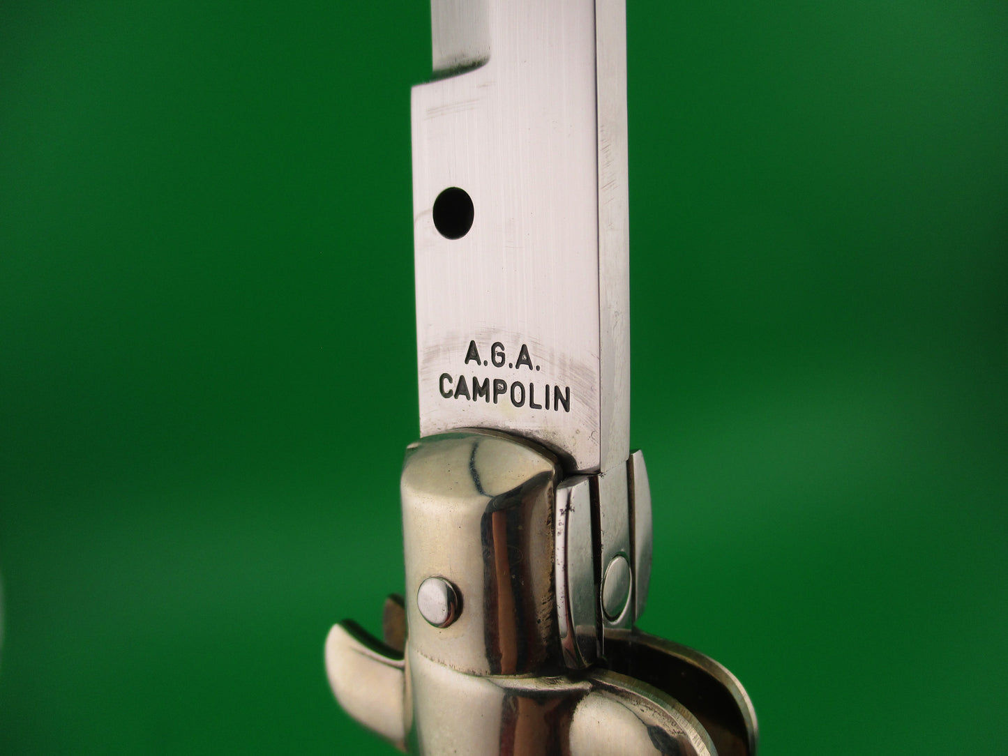 AGA CAMPOLIN 33cm Picklock Stiletto Black w Brown streaks horn NOS automatic knife