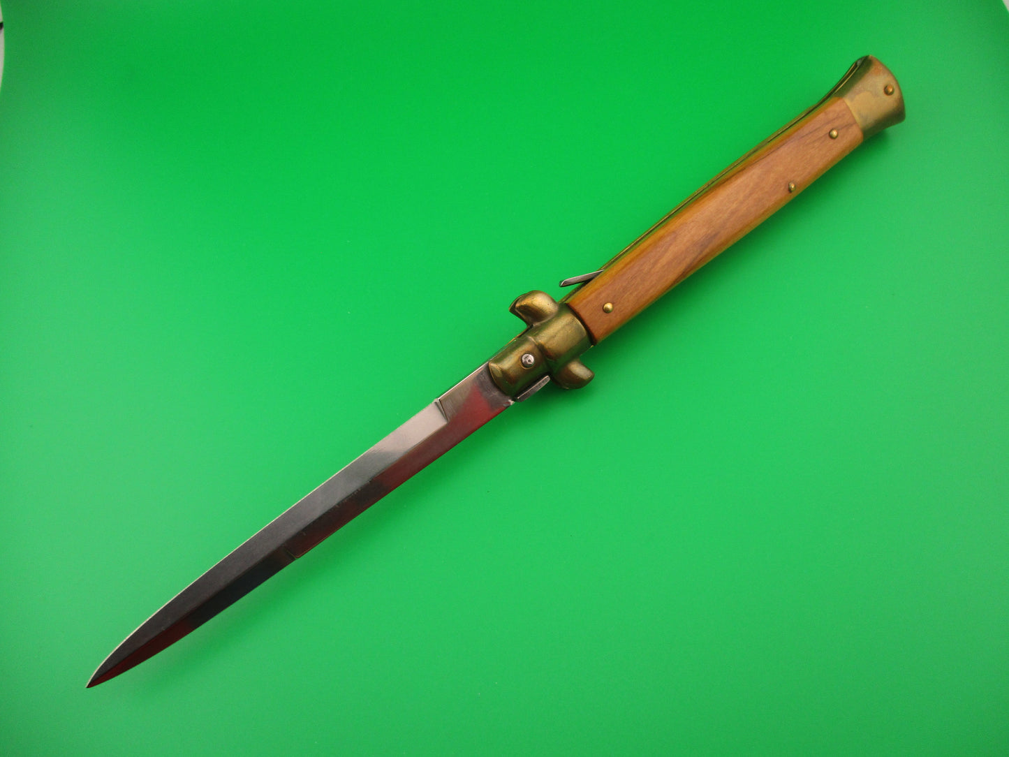 AB STILETTO ITALY 28cm Italian Swivel bolster Bayonet Wood & Brass automatic knife