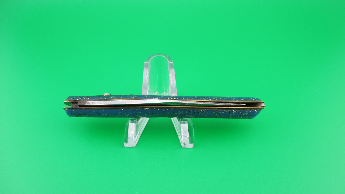 z Edgemaster Fishtail Blue Sparkle vintage switchblade knife