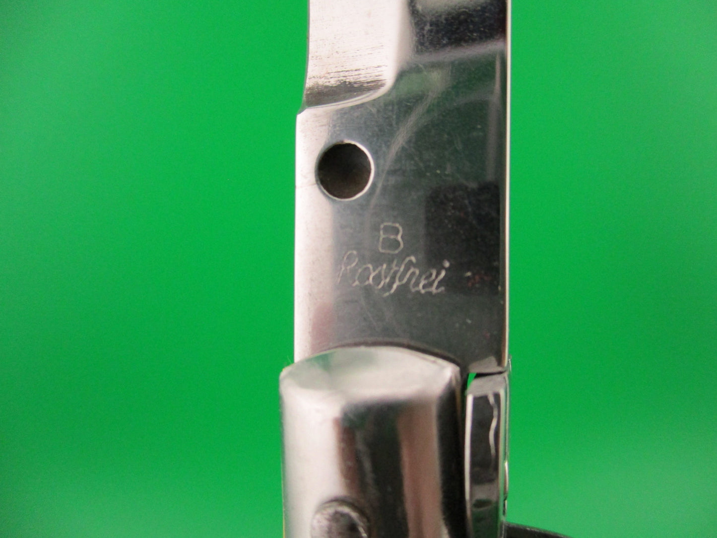 B Rostfrei 28cm Italian Stiletto swivel bolster Blue acrylic automatic knife