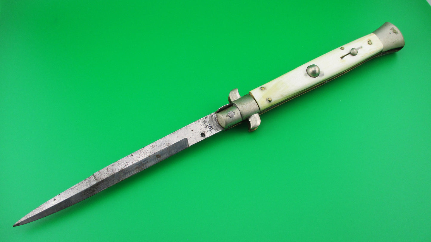 Latama ITALY 28cm Italian Stiletto Picklock 1950s vintage automatic knife White horn