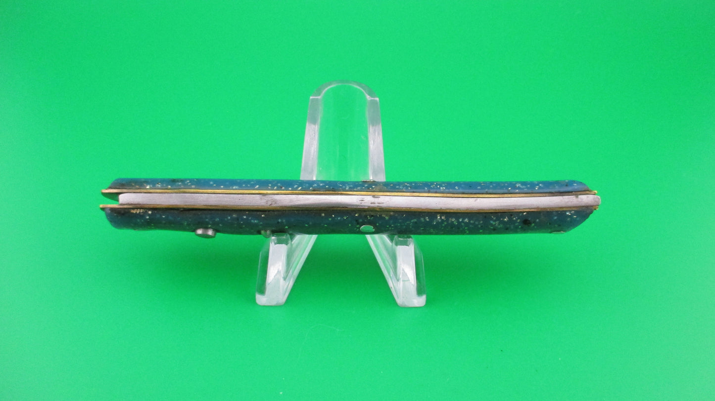 z Edgemaster Fishtail Blue Sparkle vintage switchblade knife