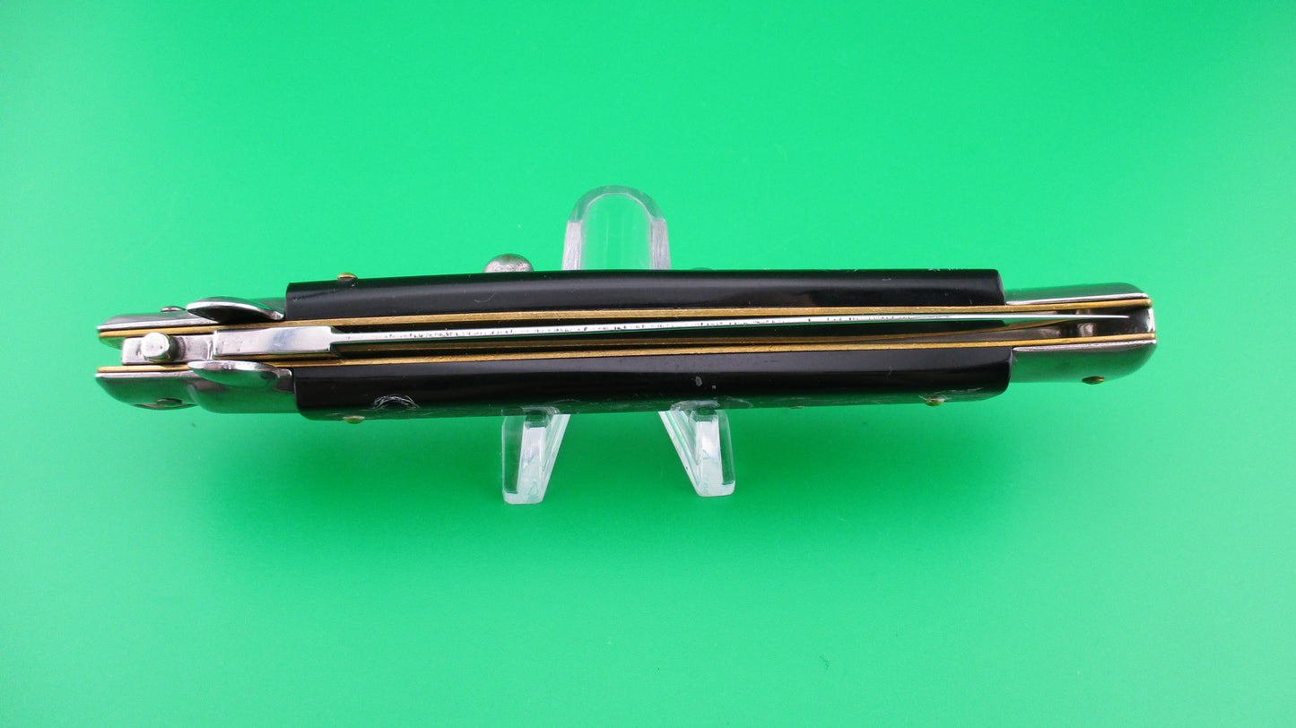 z FRANK B 28cm Italian Stiletto 2.0 Scrimshaw Black Skull Spider webs switchblade