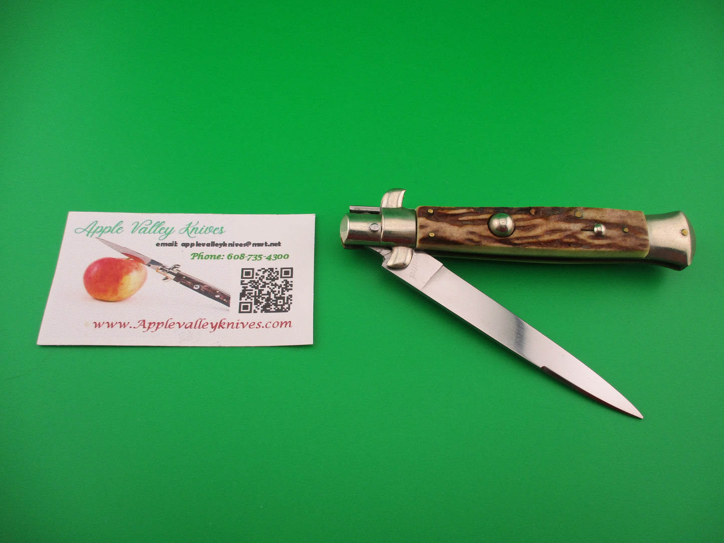 Rostfrei (slant) 22cm Italian BOBC Stag Stiletto swedge blade vintage automatic knife