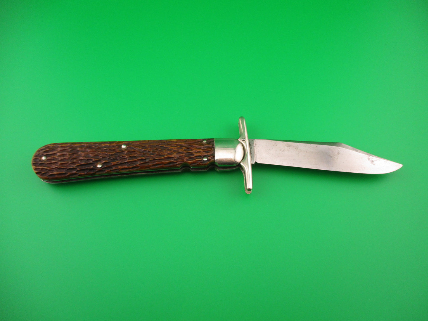 Schrade Cut Co Hunters Pride # G1543 3/4 bone ETCHED Folding guard switchblade knife