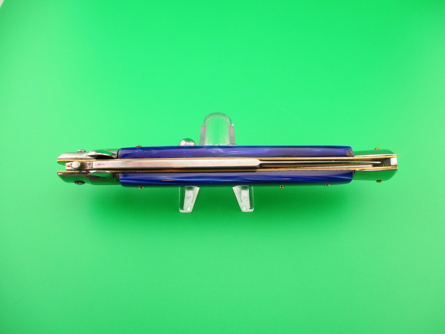 B Rostfrei 28cm Italian Stiletto swivel bolster Blue acrylic automatic knife