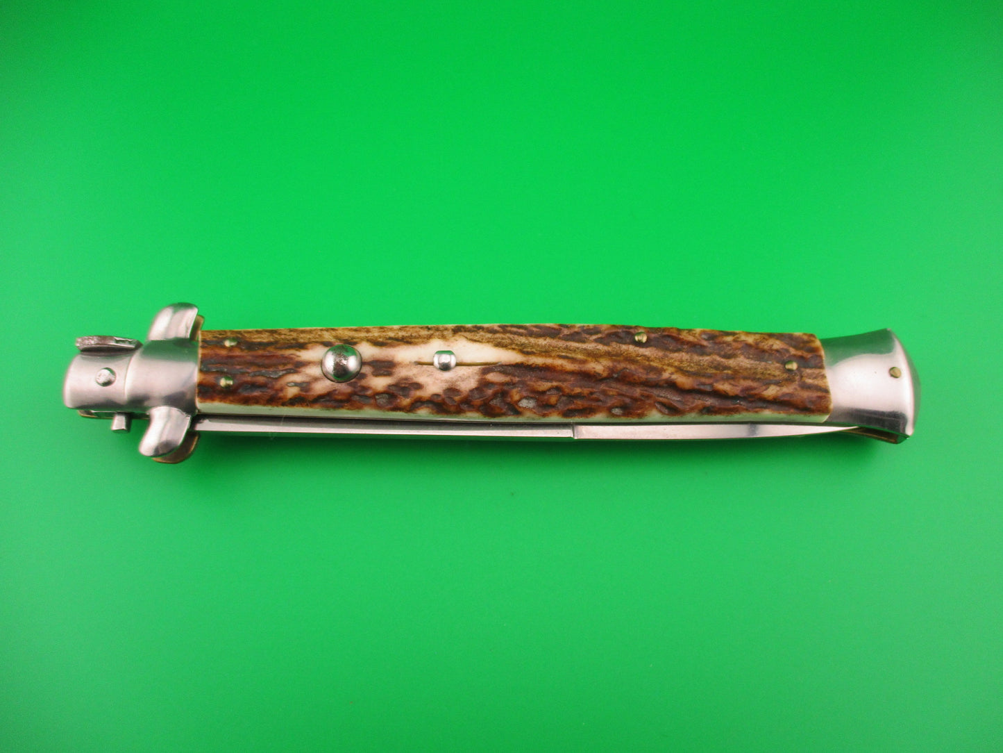 FRANK B 33cm Italian Stiletto Stag swivel bolster automatic knife