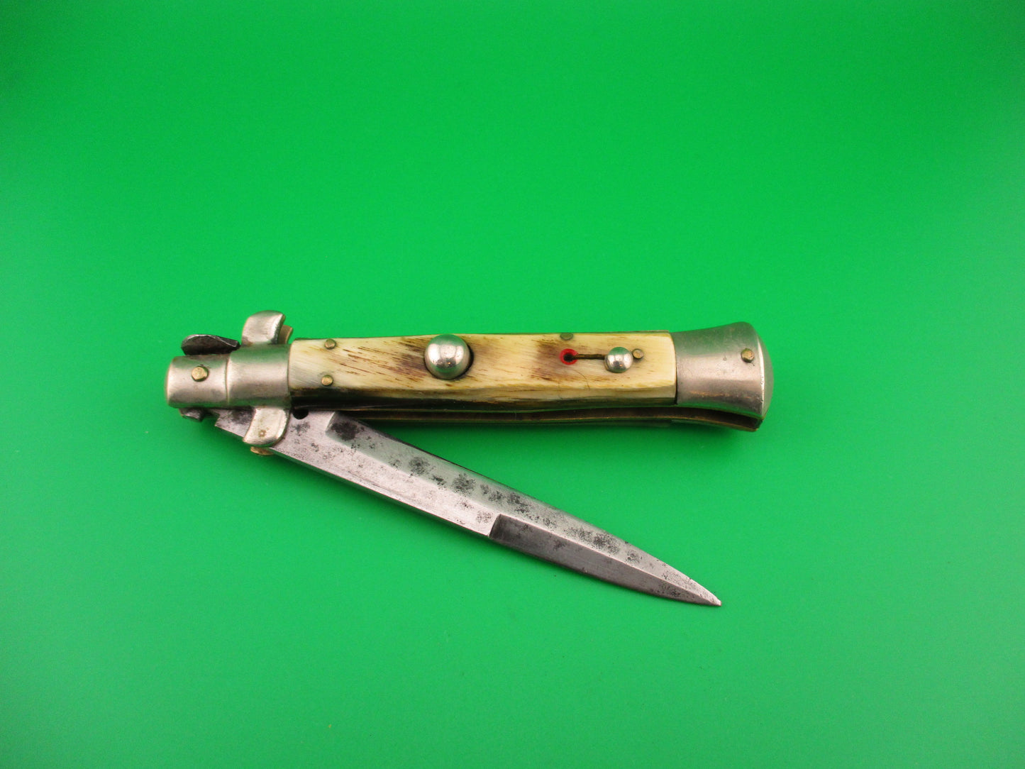 Sterile 21cm Italian Picklock 1950s Light horn Red dot automatic knife "almost" flat guard