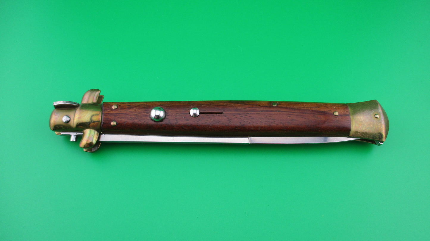 INOX ITALY STAINLESS 33cm Italian Stiletto Swivel bolster wood & brass bayonet switchblade