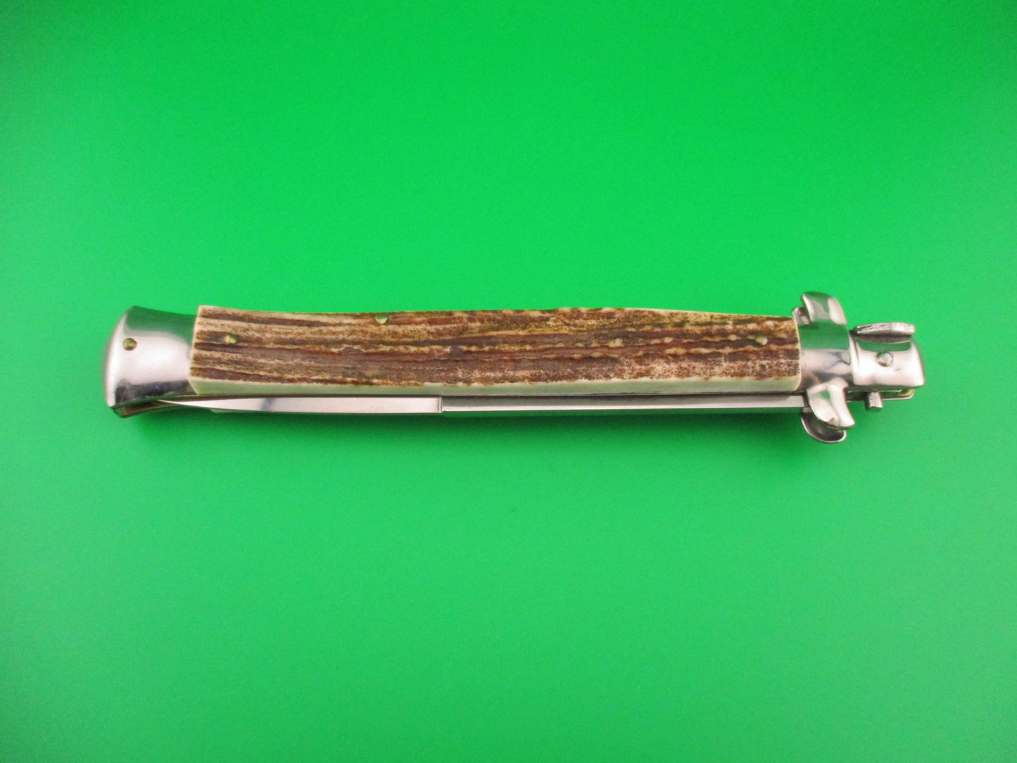 FRANK B 33cm Italian Stiletto Stag swivel bolster automatic knife