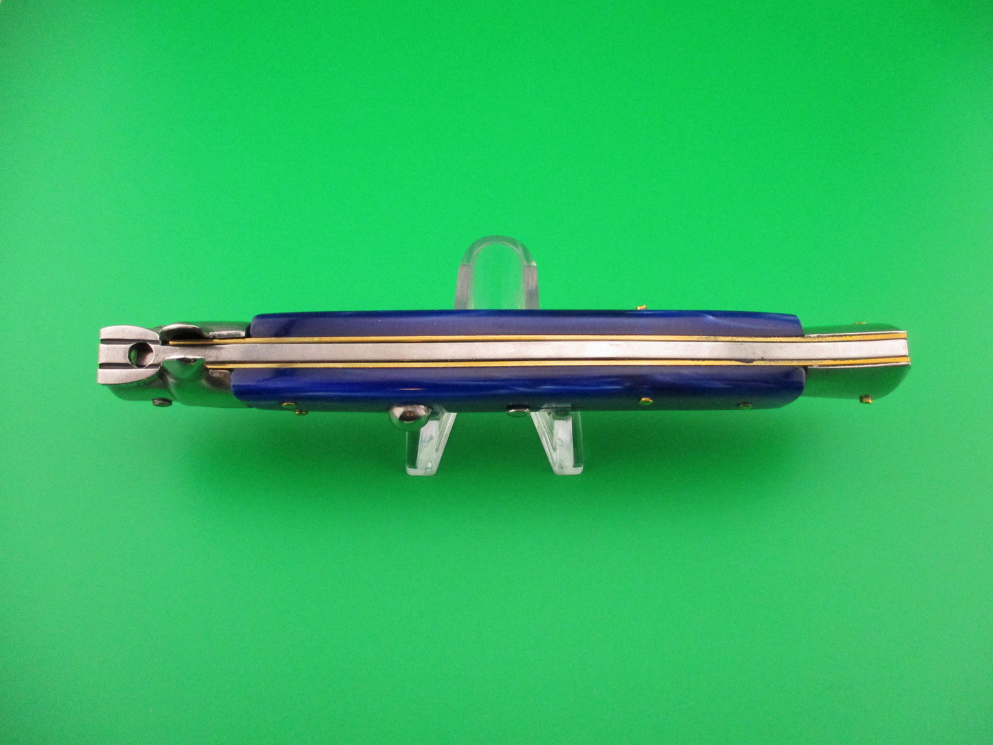 B Rostfrei 28cm Italian Stiletto swivel bolster Blue acrylic automatic knife