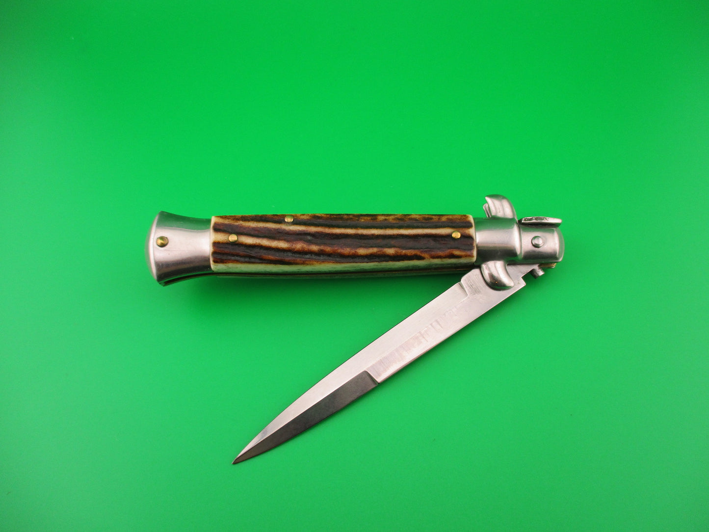 B ITALY INOX 22cm Italian Swivel bolster Stag Red dot vintage automatic knife