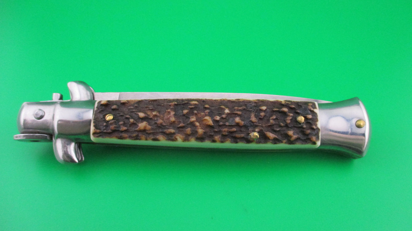 Z ITALY INOX 22cm Italian Stiletto Stag Swivel bolster vintage automatic knife