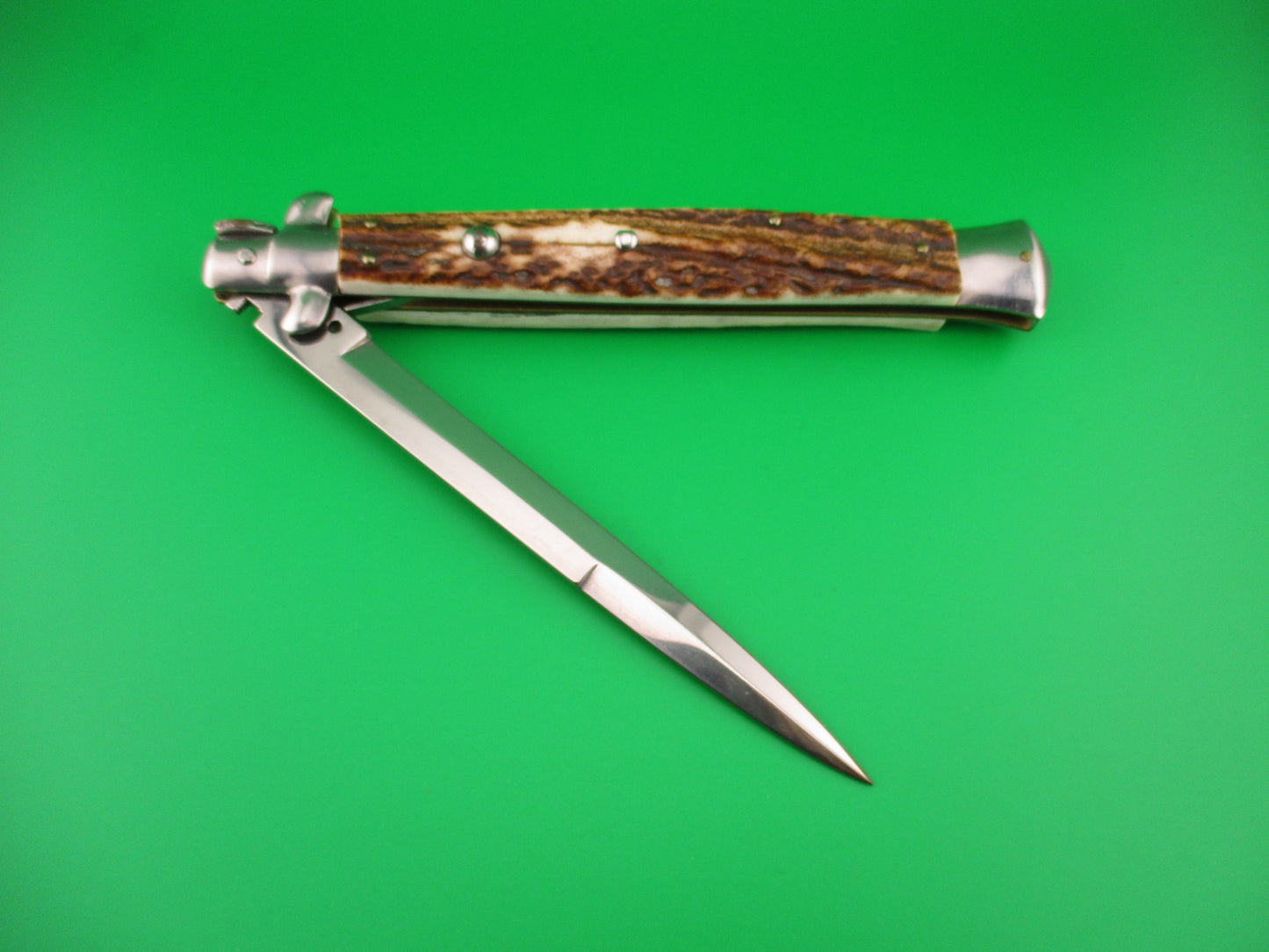 FRANK B 33cm Italian Stiletto Stag swivel bolster automatic knife