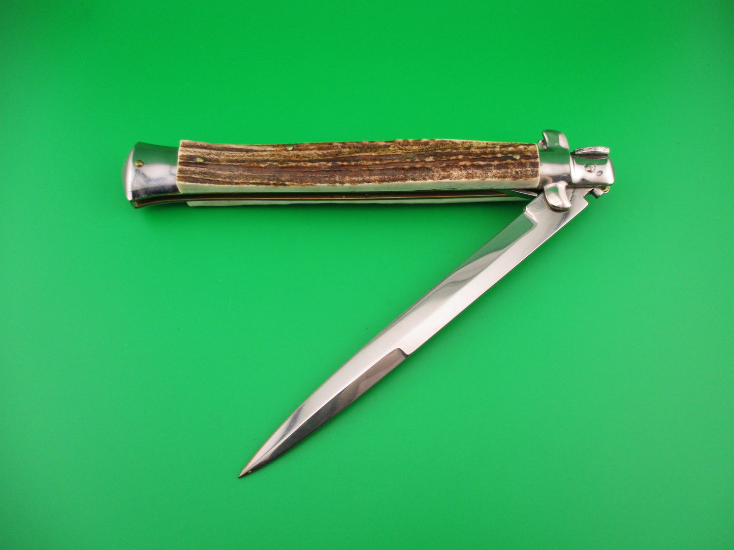 FRANK B 33cm Italian Stiletto Stag swivel bolster automatic knife