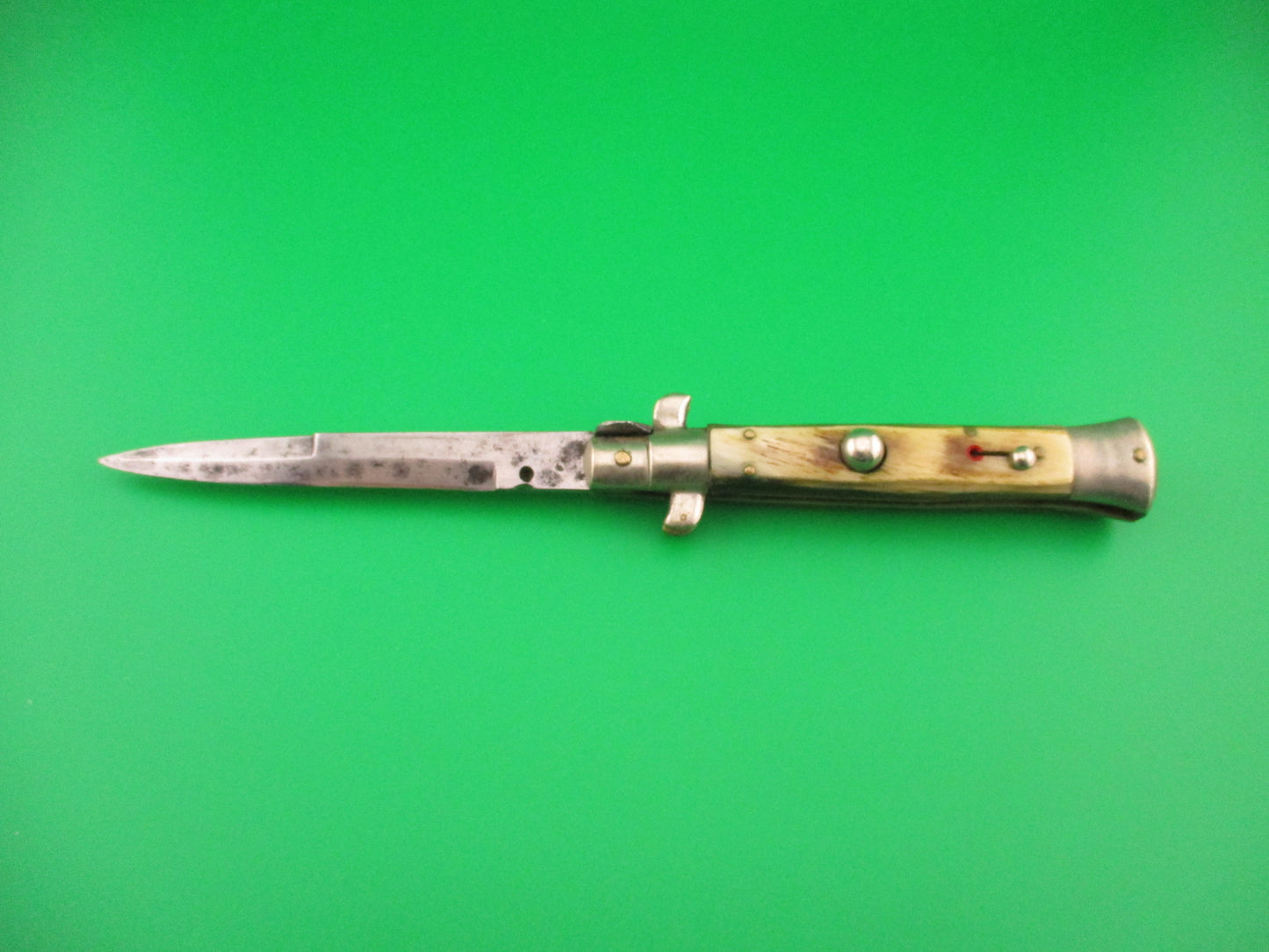 Sterile 21cm Italian Picklock 1950s Light horn Red dot automatic knife "almost" flat guard