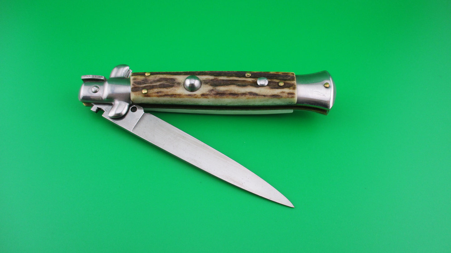 Z ITALY INOX 22cm Italian Stiletto Stag Swivel bolster vintage automatic knife