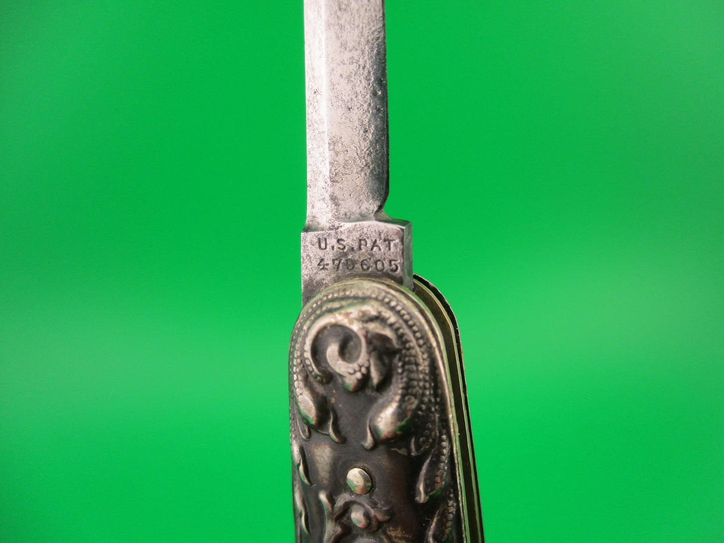 Press Button Knife Co Medium double Sterling Silver Satyr NY Home Insurance switchblade