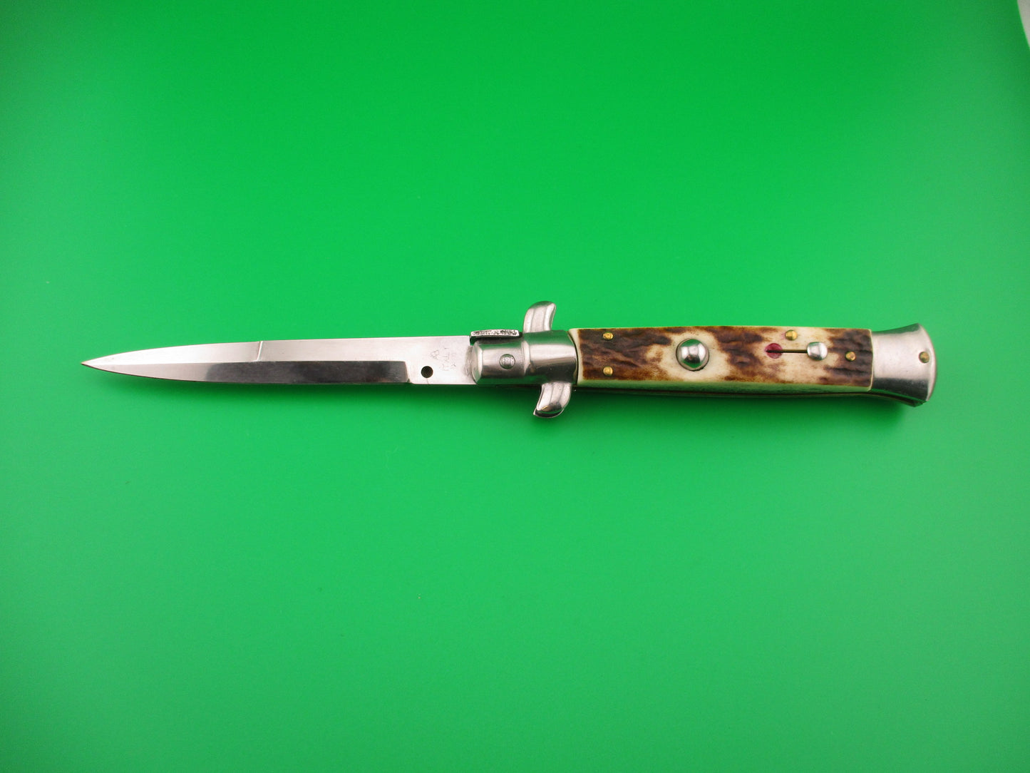 B ITALY INOX 22cm Italian Swivel bolster Stag Red dot vintage automatic knife