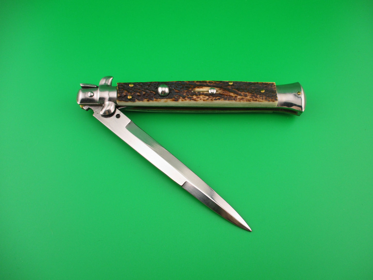 STILETTO ITALY 28cm Italian Stag Stiletto Swivel bolster vintage automatic knife
