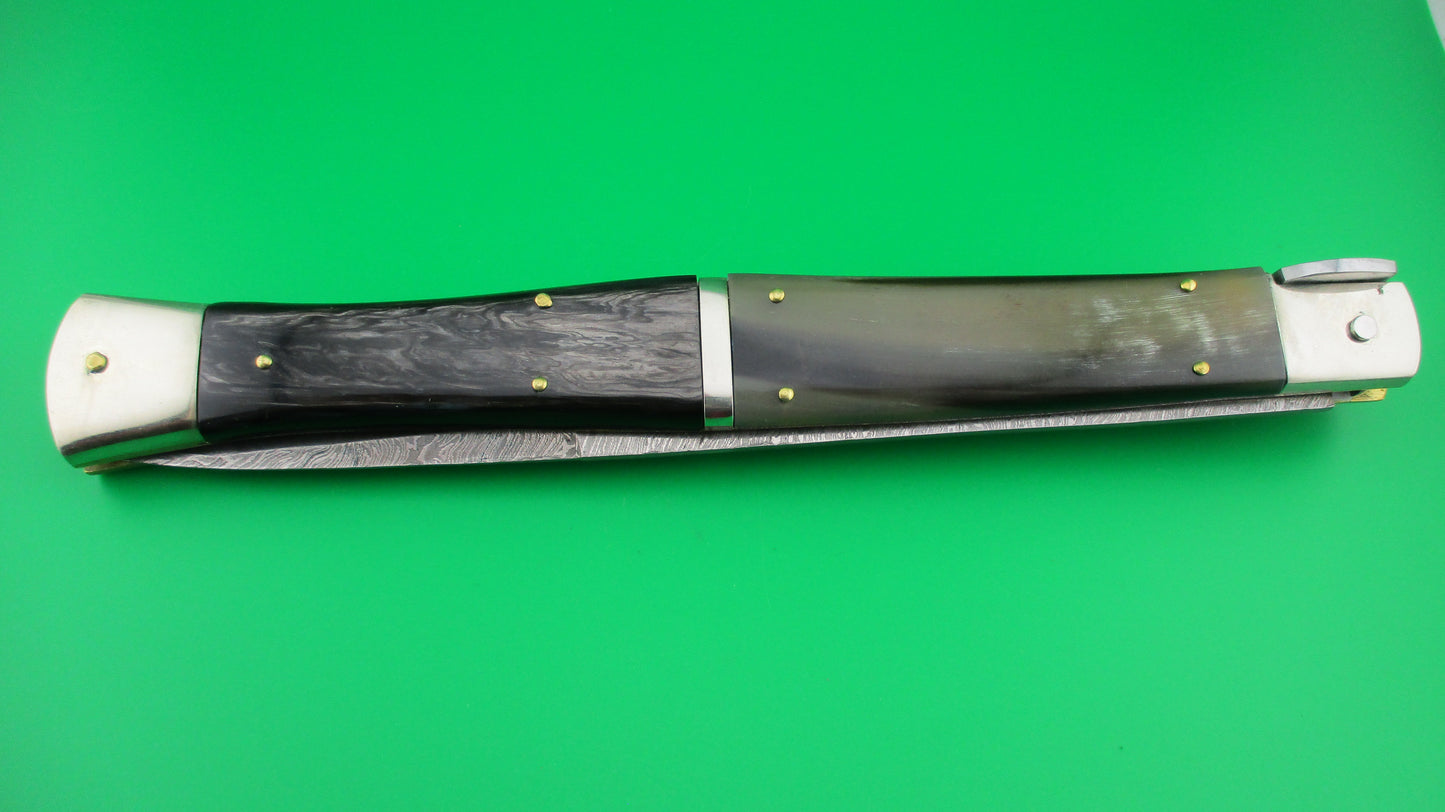 Renzo Pascotto 45cm Maniago Italy Damascus Wasp Brazilian horn Picklock automatic knife