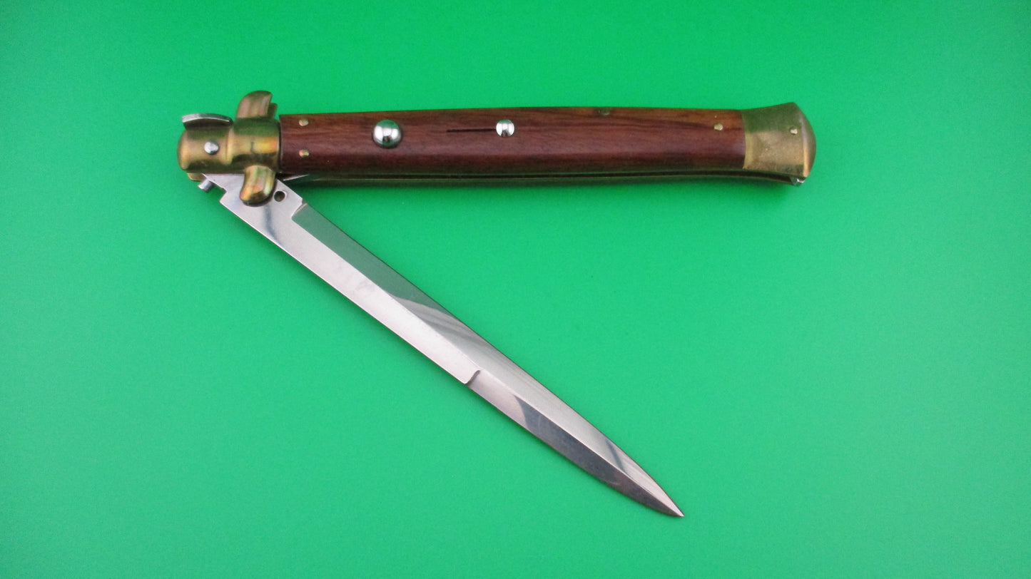 INOX ITALY STAINLESS 33cm Italian Stiletto Swivel bolster wood & brass bayonet switchblade
