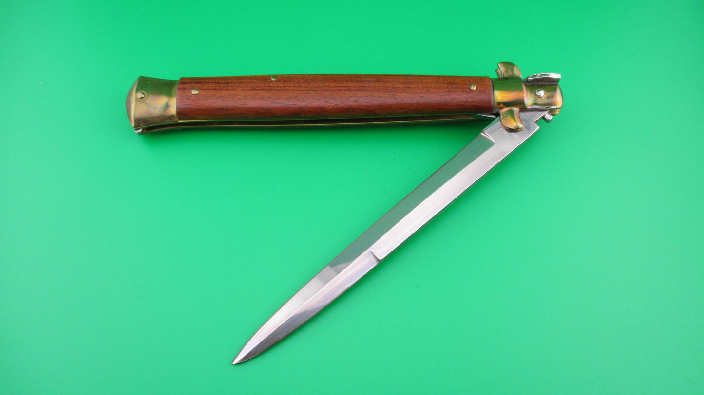 INOX ITALY STAINLESS 33cm Italian Stiletto Swivel bolster wood & brass bayonet switchblade