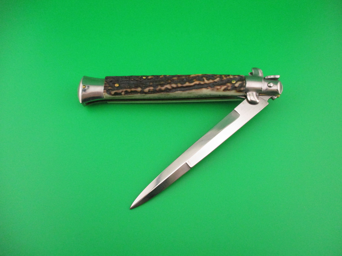 STILETTO ITALY 28cm Italian Stag Stiletto Swivel bolster vintage automatic knife