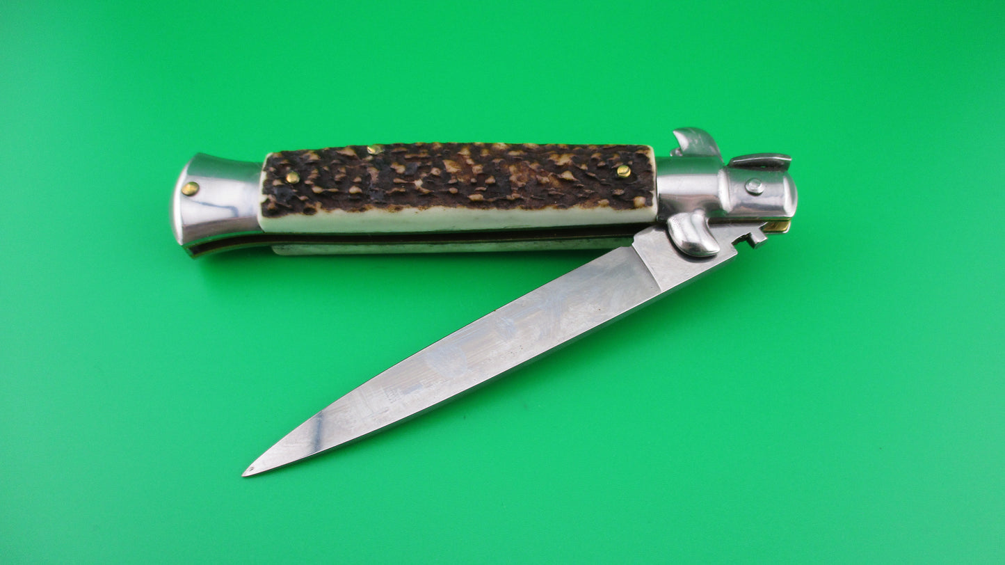 Z ITALY INOX 22cm Italian Stiletto Stag Swivel bolster vintage automatic knife