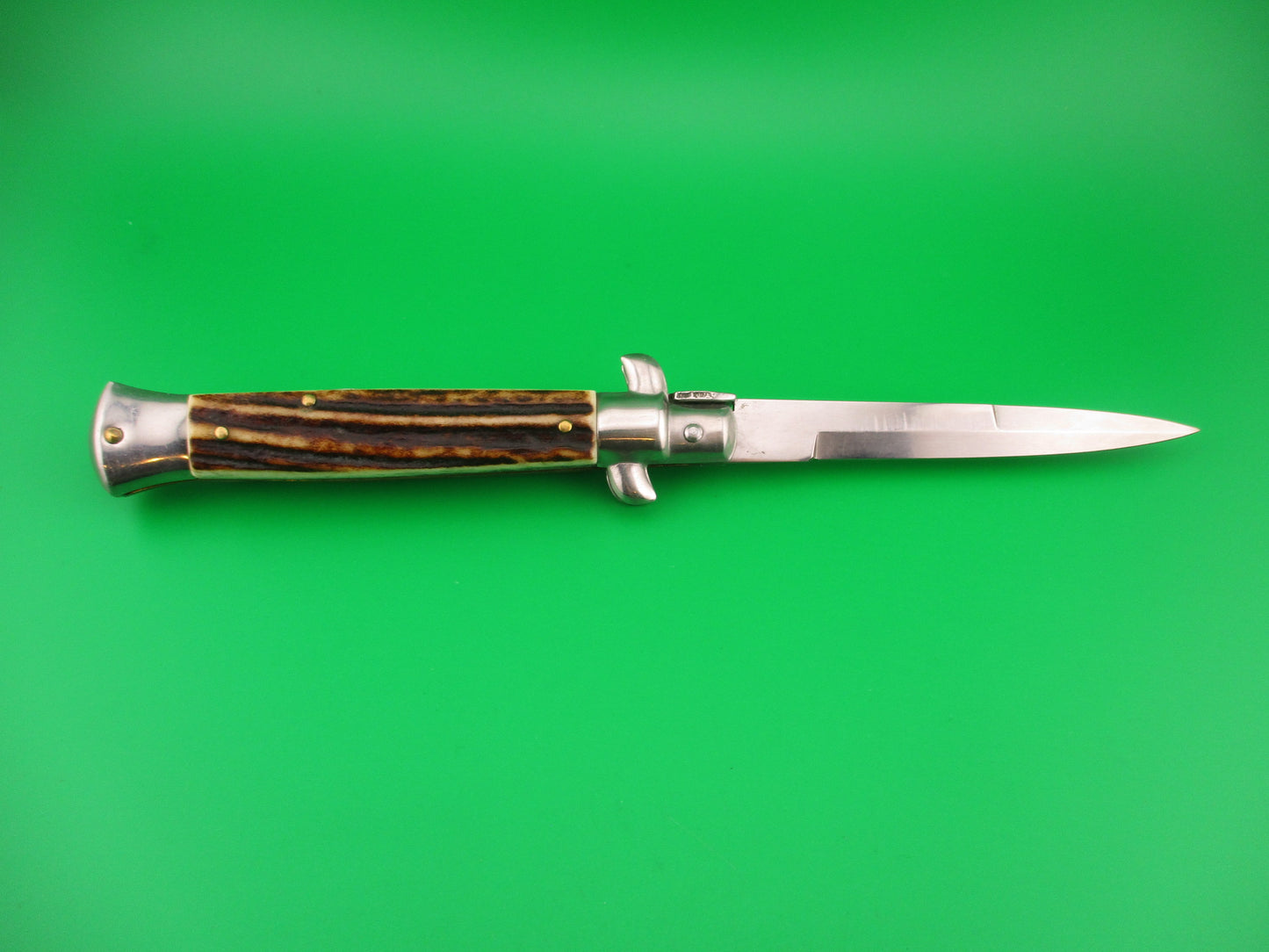 B ITALY INOX 22cm Italian Swivel bolster Stag Red dot vintage automatic knife