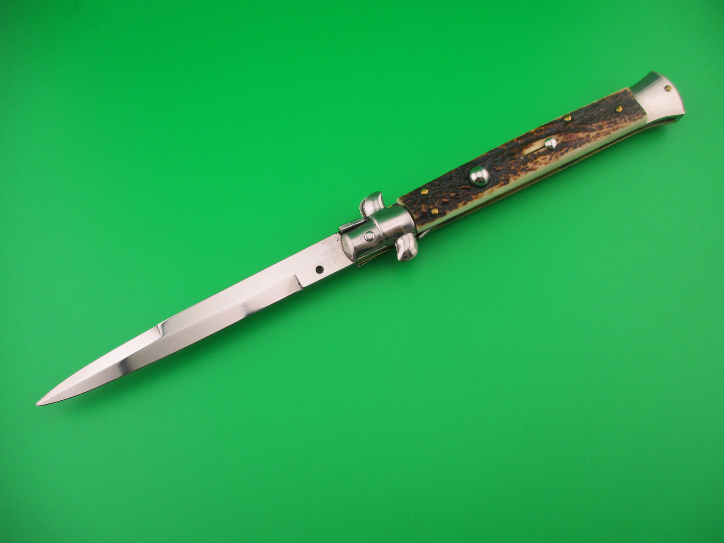 STILETTO ITALY 28cm Italian Stag Stiletto Swivel bolster vintage automatic knife