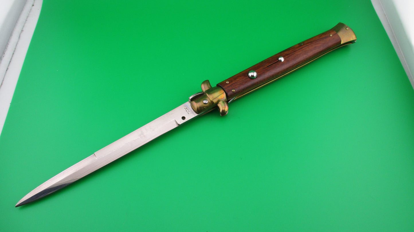 INOX ITALY STAINLESS 33cm Italian Stiletto Swivel bolster wood & brass bayonet switchblade