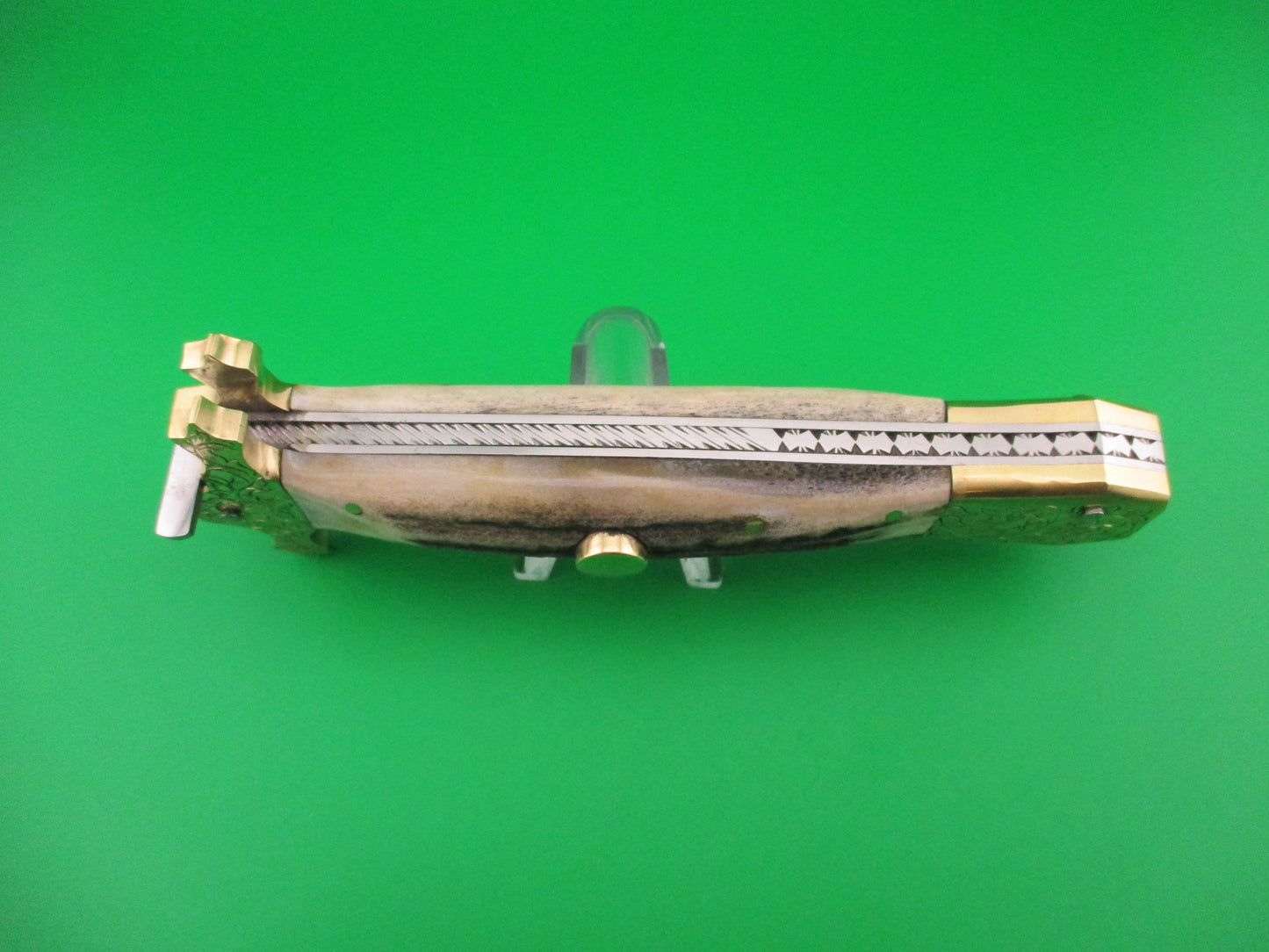 Custom English style 29cm Stag & Brass Automatic knife by Samir Ahmad