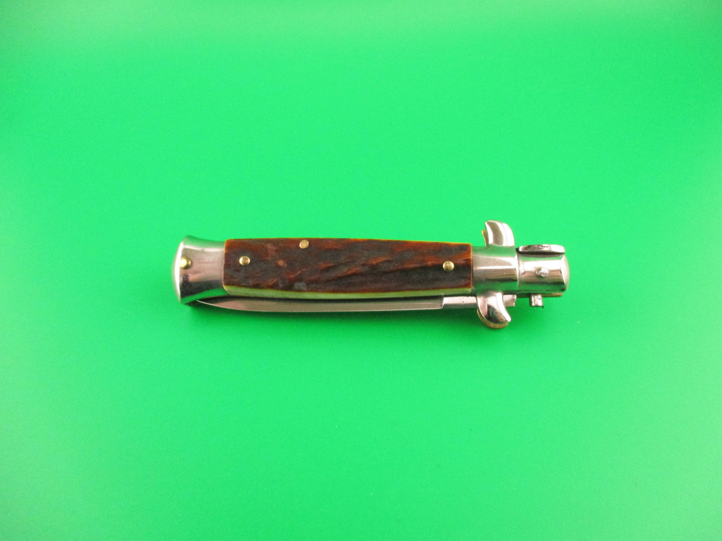 ROSTFREI 16cm Italian Stag stiletto Oreste Dibon swivel bolster automatic knife